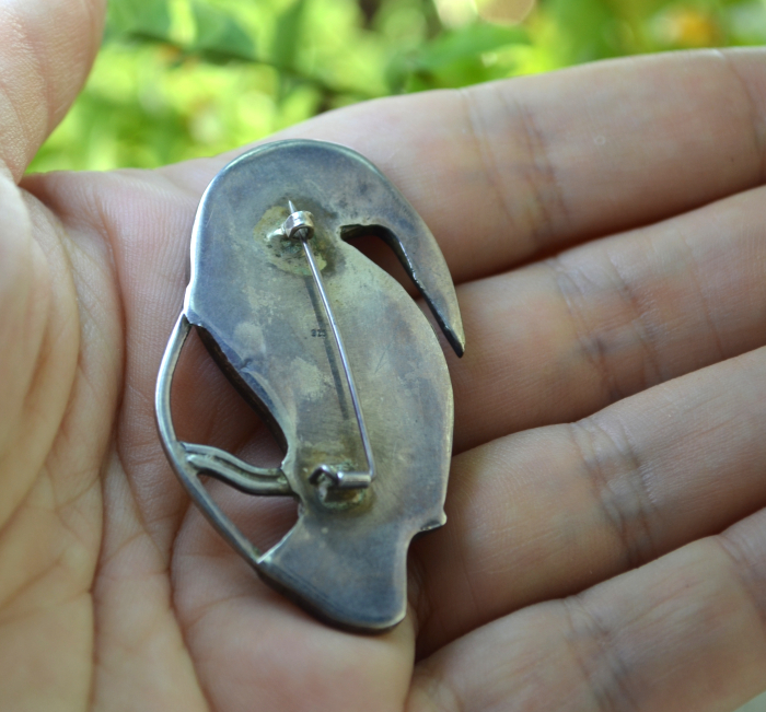 Brosa argint vintage, Tucan, onix si abalone [4]