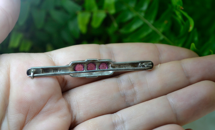 Brosa din argint veche art deco decorata Pink Crystal [3]