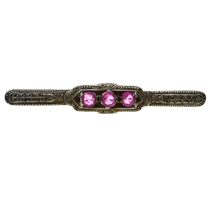 Brosa din argint veche art deco decorata Pink Crystal [1]