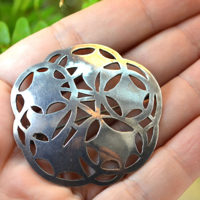 Brosa din argint veche interbelica design floral stilizat art deco art nouveau [2]