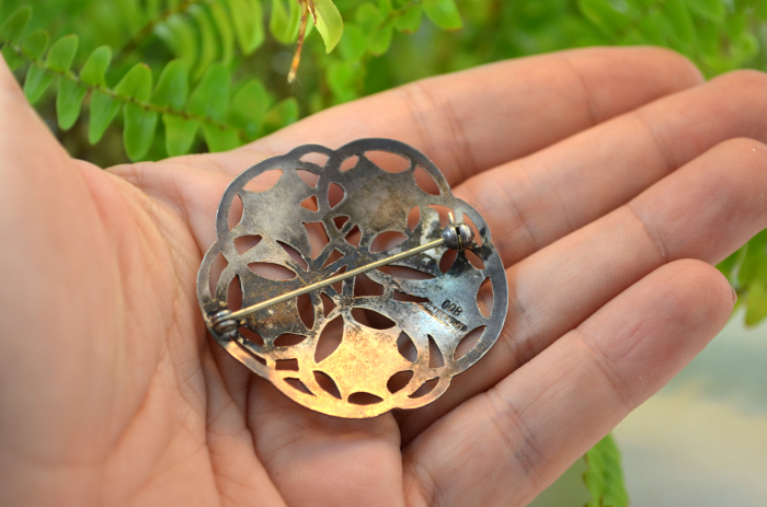 Brosa din argint veche interbelica design floral stilizat art deco art nouveau [4]