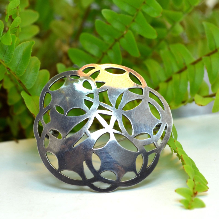 Brosa din argint veche interbelica design floral stilizat art deco art nouveau [4]