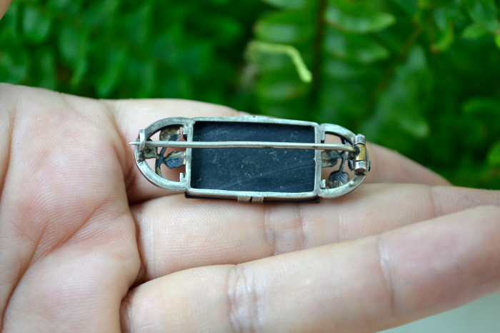 Brosa edwardiana argint french jet black glass art nouveau [3]