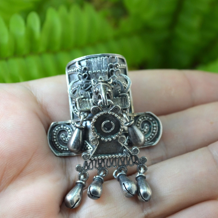 Brosa pandant argint vintage, design precolumbian Monte Albán [2]