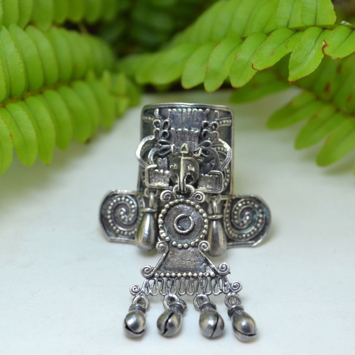 Brosa pandant argint vintage, design precolumbian Monte Albán [4]