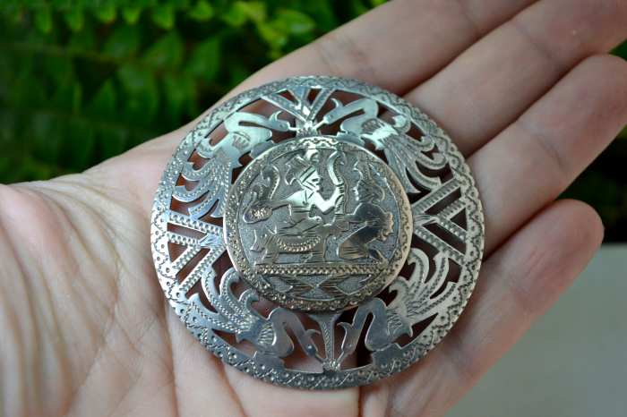 Brosa-pandant argint vintage, model mayas, Guatemala [3]