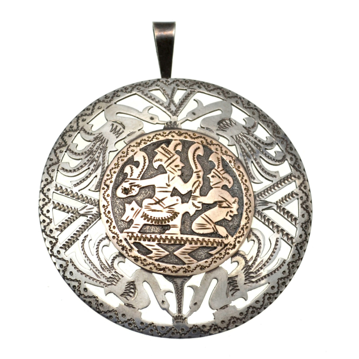 Brosa-pandant argint vintage, model mayas, Guatemala [1]