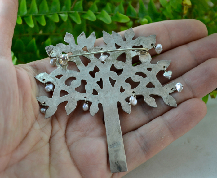 Brosa statement din argint perlute naturale Pomul vietii [3]