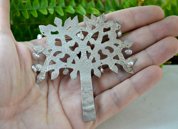 Brosa statement din argint perlute naturale Pomul vietii [2]