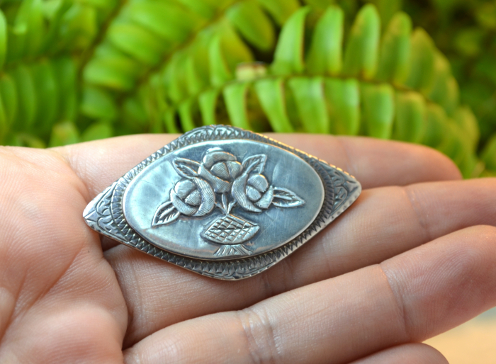 Brosa veche argint, design victorian Trandafiri [3]