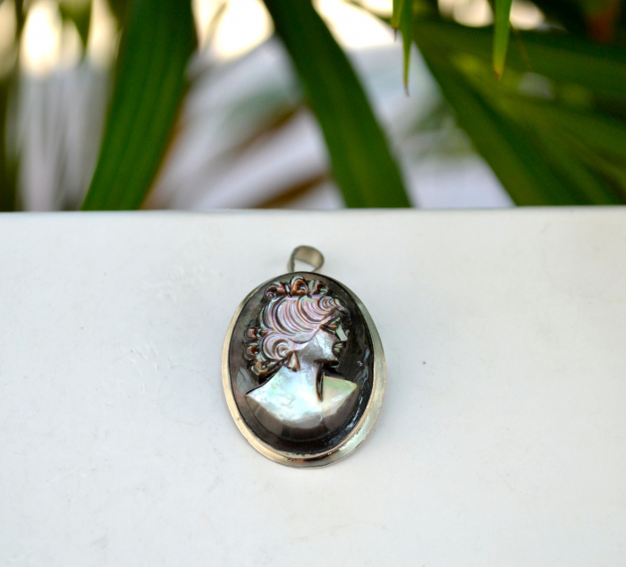 Camee autentica brosa pandantiv argint realizata manual sidef mother of pearl [4]