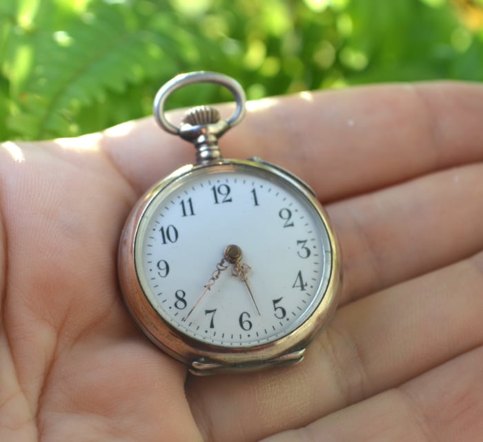 Ceas buzunar antic argint, Art Nouveau [5]