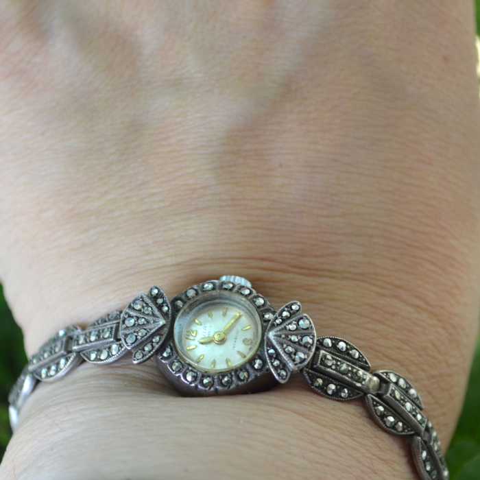Ceas mecanic AVIA cu bratara din argint si marcasite A Vintage Collection [2]