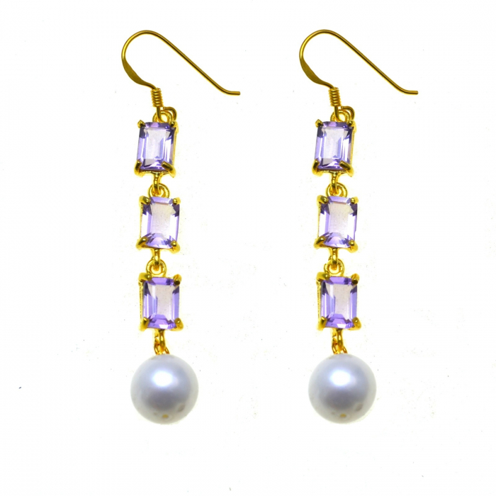 Cercei argint aurit, ametiste Lavanda si perle naturale [1]
