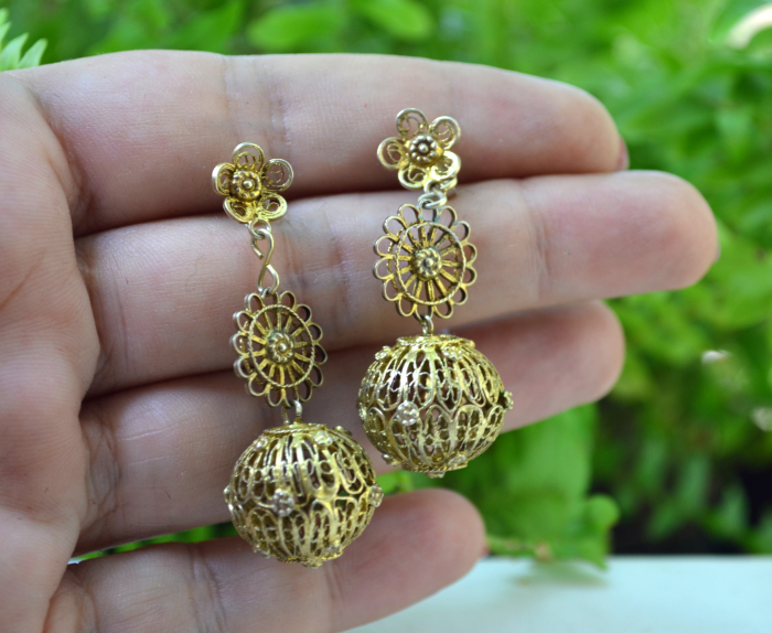 Cercei argint aurit antic Tambourine, Filipine [2]