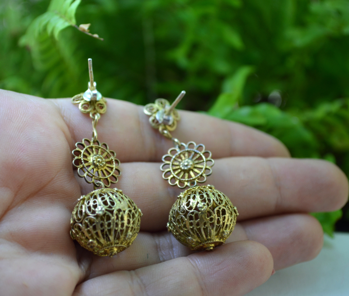 Cercei argint aurit antic Tambourine, Filipine [3]