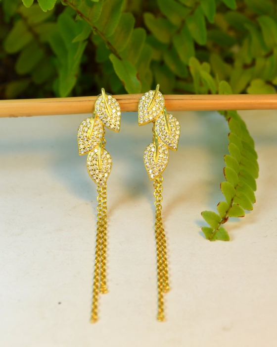 Cercei argint aurit lungi, model Frunze [4]