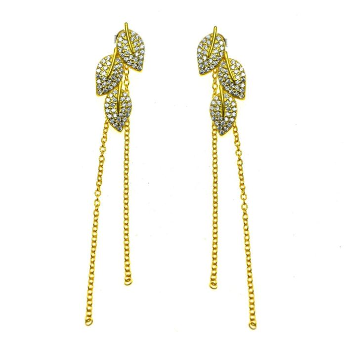 Cercei argint aurit lungi, model Frunze [1]