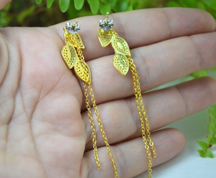 Cercei argint aurit lungi, model Frunze [3]