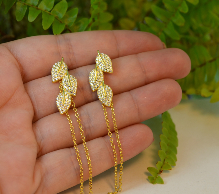 Cercei argint aurit lungi, model Frunze [2]