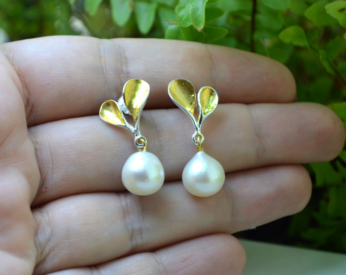 Cercei argint aurit perle naturale baroque [2]