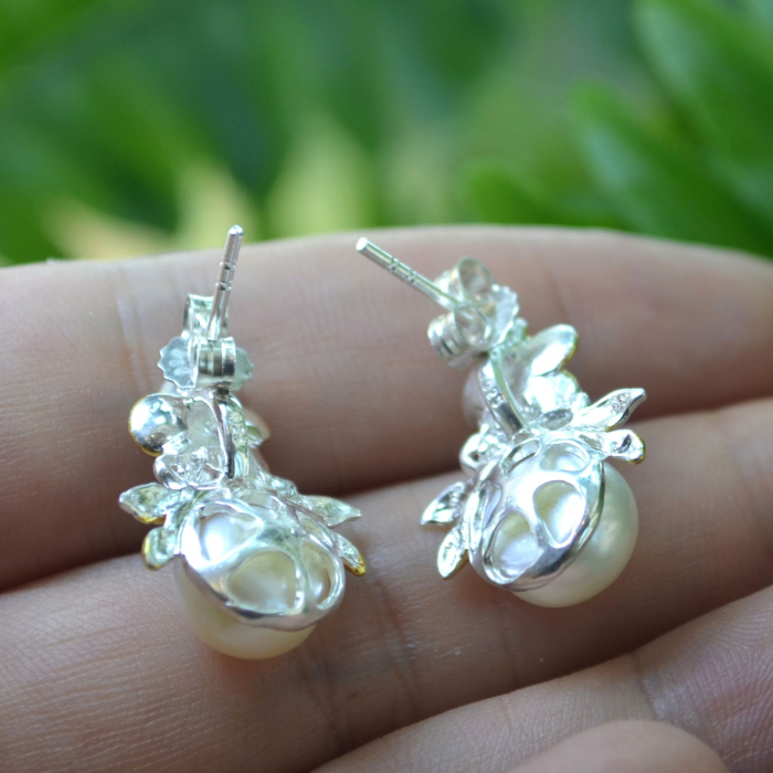 Cercei argint aurit, perle naturale, design floral A Vintage Collection [3]