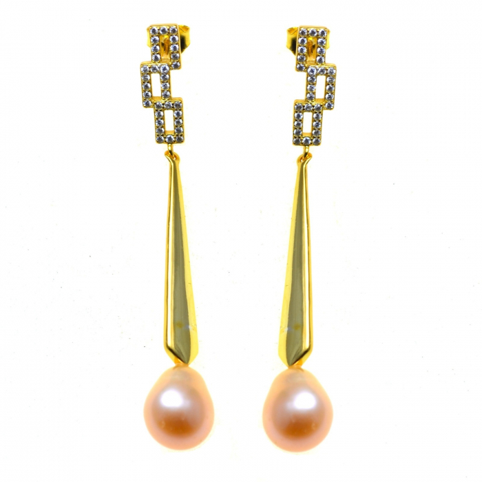 Cercei argint aurit, perle naturale roz [1]