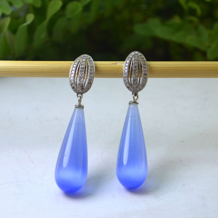Cercei argint, Blue Cat's Eye si cristale CZ A Vintage Collection [3]