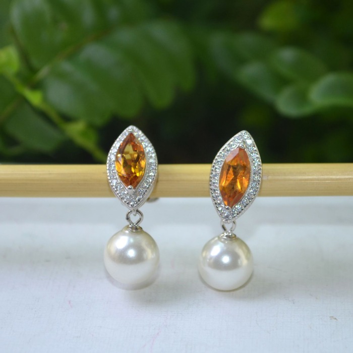 Cercei argint, Citrine marquise si perle naturale A Vintage Collection [4]