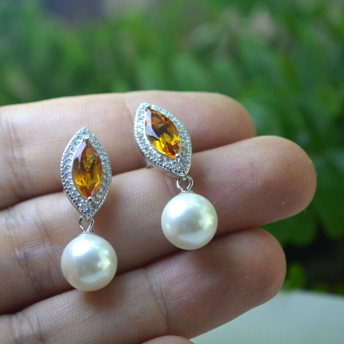Cercei argint, Citrine marquise si perle naturale A Vintage Collection [2]
