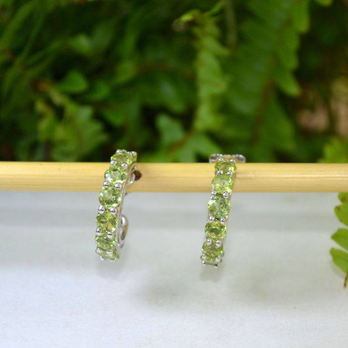 Cercei argint Creole, Green Peridot [5]