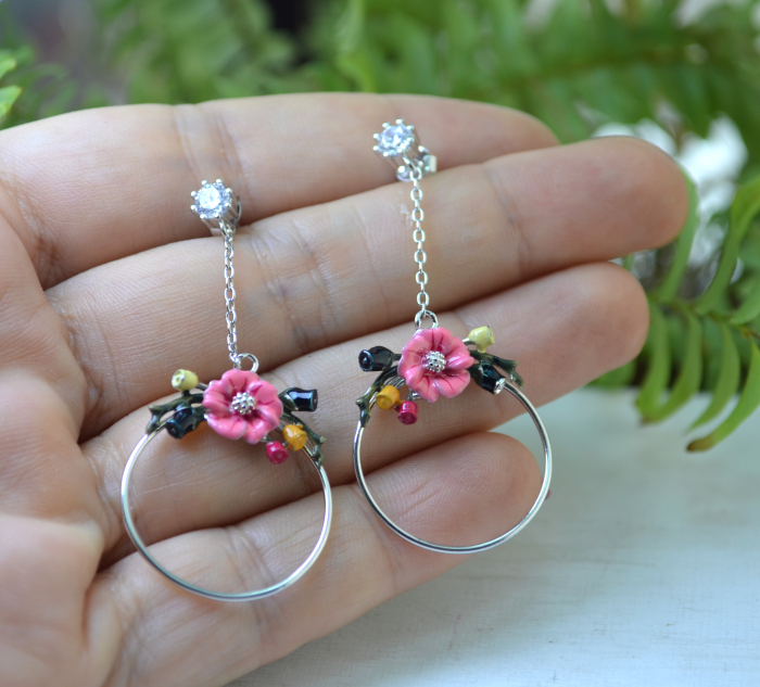 Cercei argint cu email floral colorat A Vintage Collection [2]