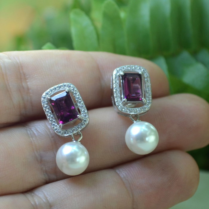 Cercei argint cu granate Rodolit, perle si cristale CZ A Vintage Collection [3]