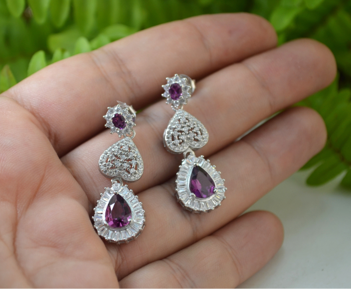 Cercei argint "Drop", ametiste cu cristale CZ [2]