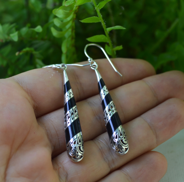 Cercei argint, email negru, stil Yogya A Vintage Collection [2]