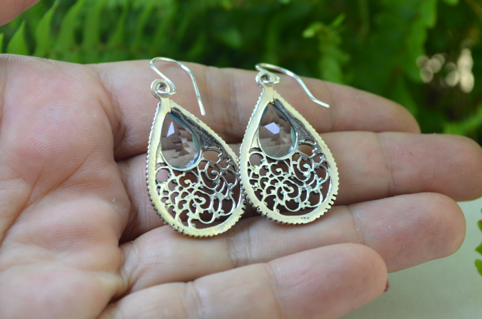 Cercei argint etnici, filigran,  Blue Topaz Crystal CZ [3]