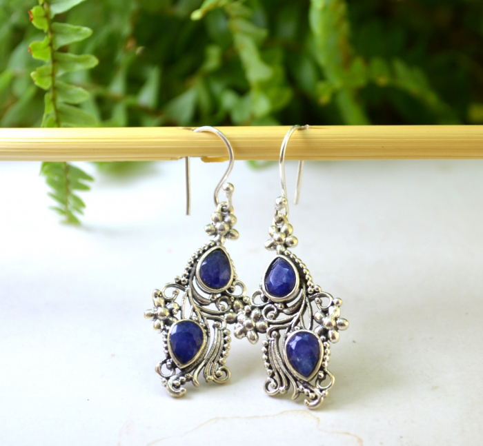 Cercei argint etnici, Safire naturale fatetate [4]