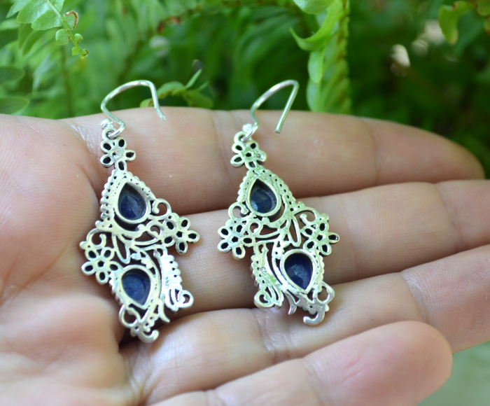 Cercei argint etnici, Safire naturale fatetate [3]