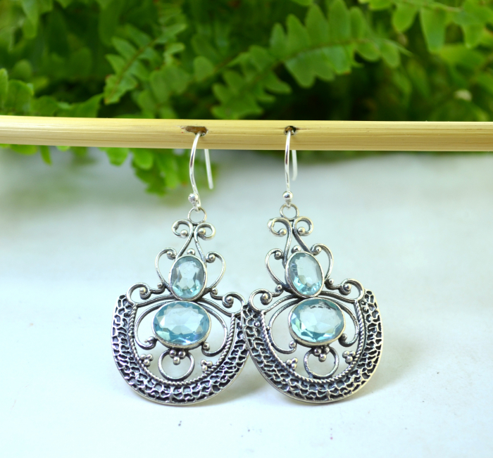 Cercei argint, filigran, Blue Topaz Crystal CZ [4]