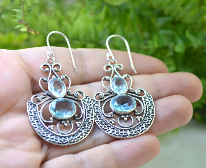 Cercei argint, filigran, Blue Topaz Crystal CZ [2]