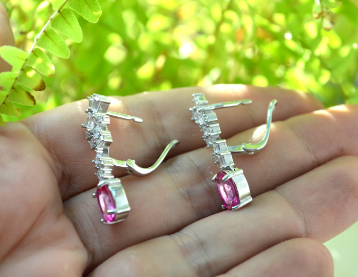 Cercei argint, Fucsia Topaz si Baguettte Crystal CZ [3]