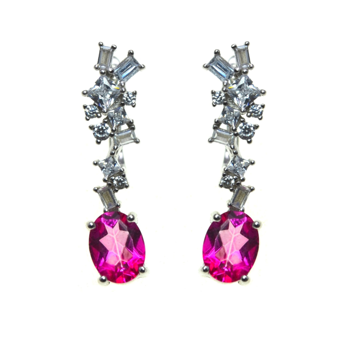 Cercei argint, Fucsia Topaz si Baguettte Crystal CZ [1]