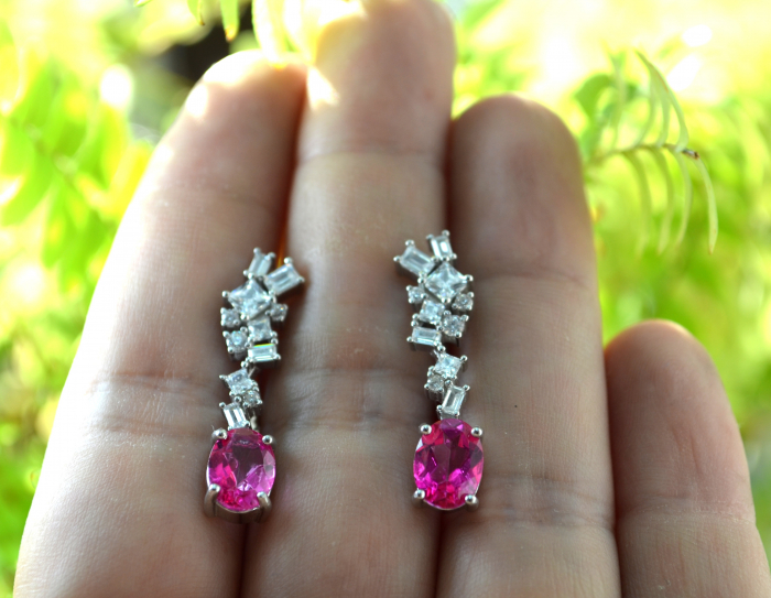 Cercei argint, Fucsia Topaz si Baguettte Crystal CZ [2]
