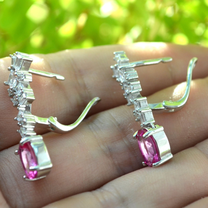 Cercei argint, Fucsia Topaz si Baguettte Crystal CZ [4]