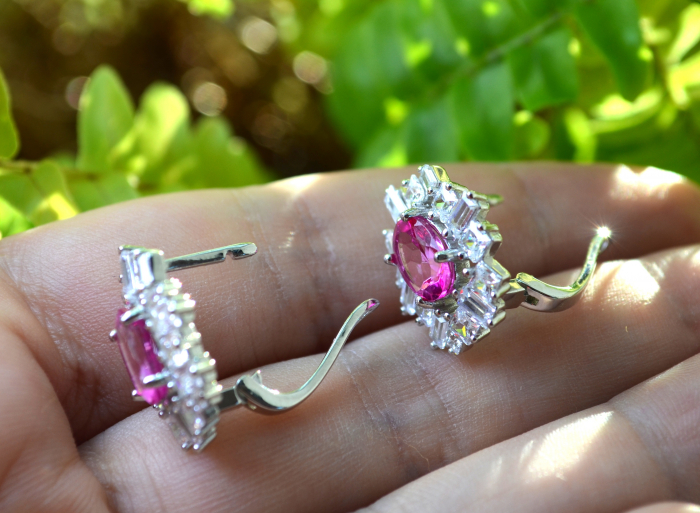 Cercei argint, Fucsia Topaz si Baguettte CZ [2]