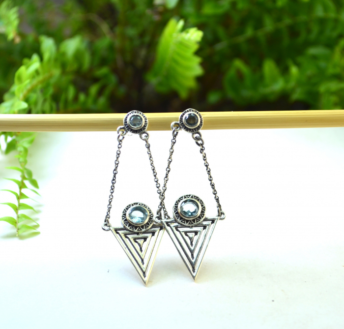 Cercei argint geometrici, Blue CZ [4]