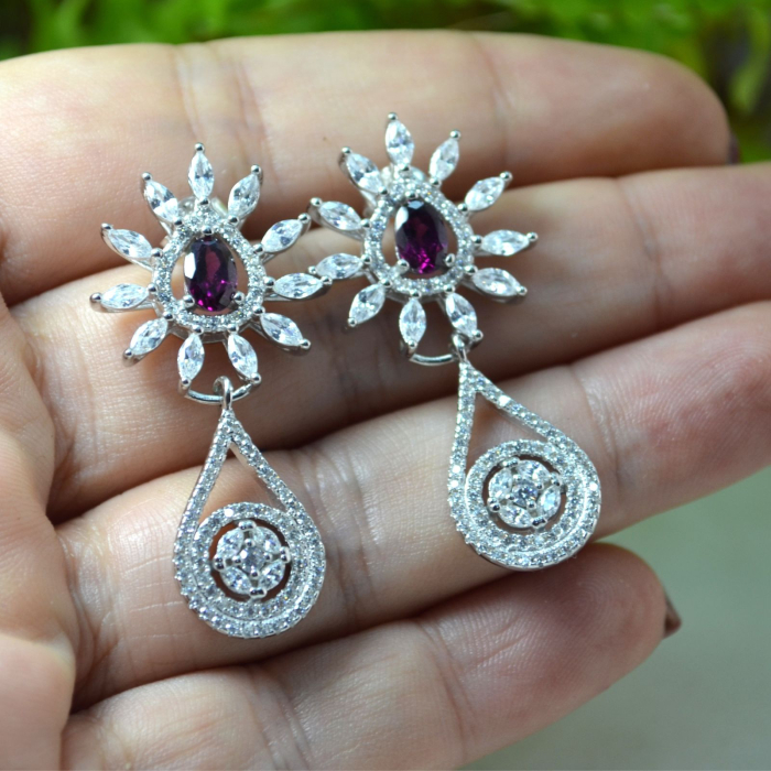 Cercei argint granate Rodolite cristale CZ cubic zirconia [2]