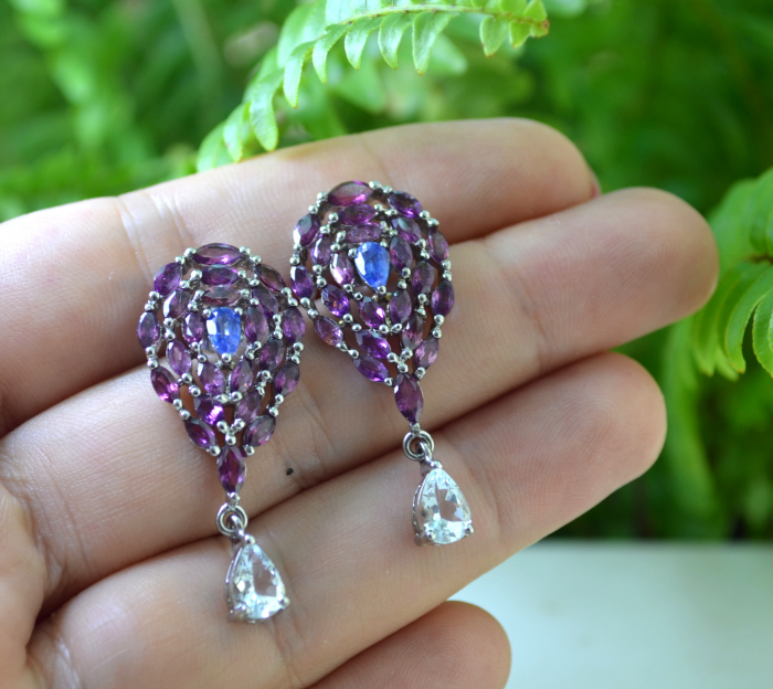Cercei argint, Granate Rodolite, Kianite si Acvamarine [2]