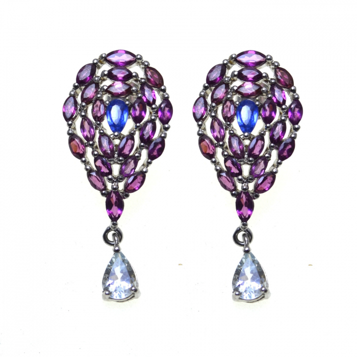 Cercei argint, Granate Rodolite, Kianite si Acvamarine [1]