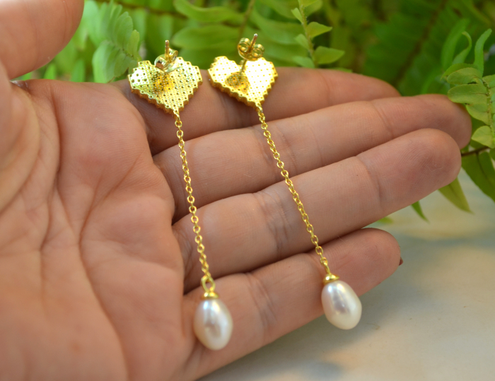 Cercei argint lungi model heart cristale Cubic Zirconia perle naturale lucrati manual [4]